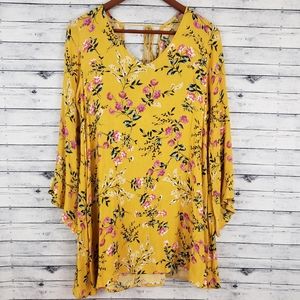 Umgee Boho Yellow Floral Tunic Dress Top